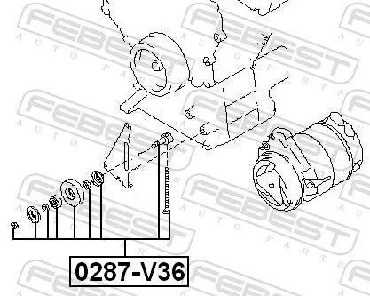 FEBEST Tensioner Pulley, V-ribbed belt (0287-V36)