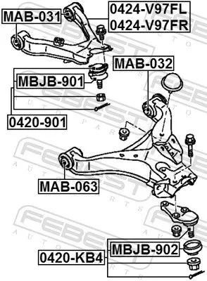 FEBEST Control/Trailing Arm, wheel suspension (0424-V97FR)