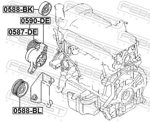 FEBEST Tensioner Pulley, V-ribbed belt (0587-DE)