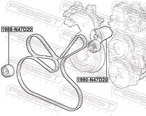 FEBEST Deflection/Guide Pulley, V-ribbed belt (1988-N47D20)