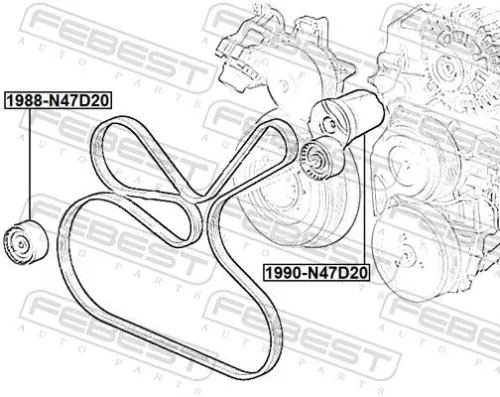 FEBEST Belt Tensioner, V-ribbed belt (1990-N47D20)