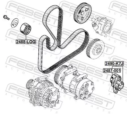 FEBEST Belt Tensioner, V-ribbed belt (2490-K7J)