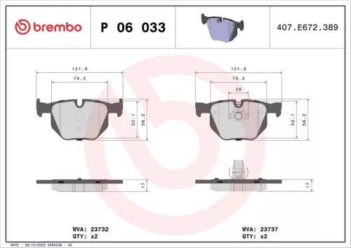 BREMBO Brake Pad Set, disc brake (P 06 033)