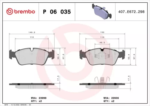 BREMBO Brake Pad Set, disc brake (P 06 035)