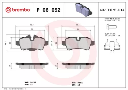 BREMBO Brake Pad Set, disc brake (P 06 052)