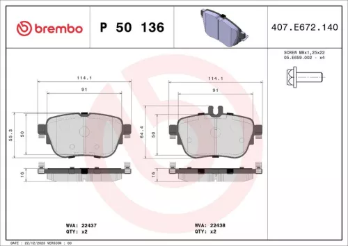 BREMBO Brake Pad Set, disc brake (P 50 136)