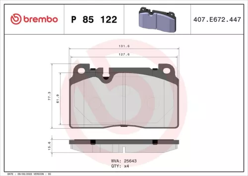 BREMBO Brake Pad Set, disc brake (P 85 122)