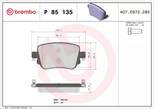 BREMBO Brake Pad Set, disc brake (P 85 135)