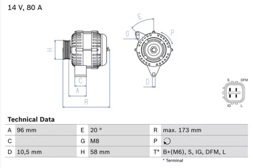 BOSCH Alternator (0 986 082 040)