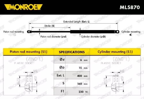 MONROE Gas Spring, bonnet (ML5870)