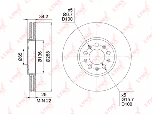 Brake disc, front (288x25)